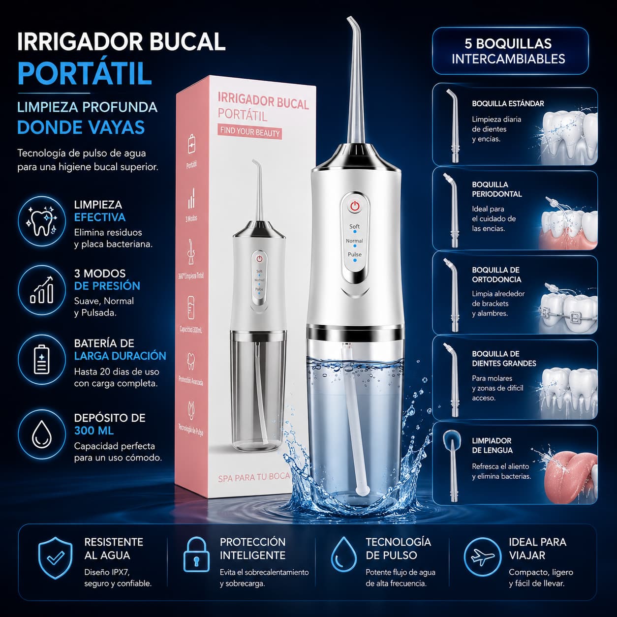 AquaLume™ — Limpieza Profunda Entre Dientes en Segundos