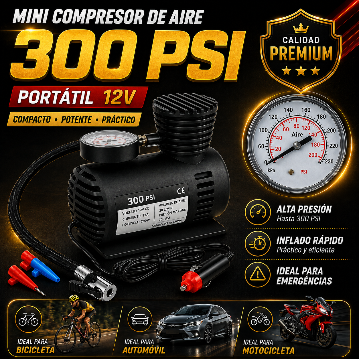 Mini Compresor de Aire para Llantas Auto